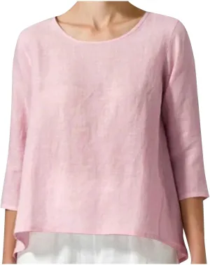 2025 Plus Size Linen Tops Peasant Shirts Women 3/4 Sleeve Dressy Tees Summer Crew Neck Loose Fit Flowy Tunics