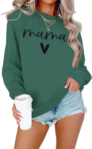 Dressmine Womens Casual Long Sleeve Crewneck Loose Mama Sweatshirt Graphic Shirts Pullover Tops