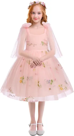 Flower Girl Butterfly Dress for Kids Baby Princess Birthday Weding Bridesmaid Pageant Formal Party Backless Tulle Dress