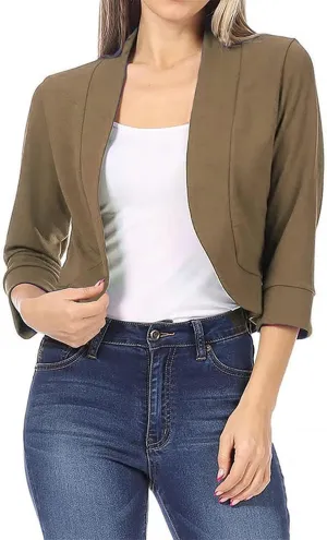 HGps8w Women's Classic 3/4 Sleeve Bolero Shrug Open Front Cropped Cardigan Plus Size Lightweight Short Blazers for Dresses