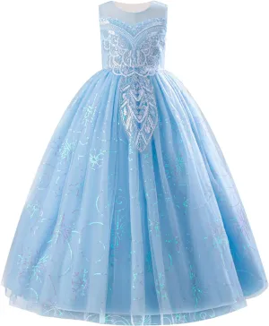 IDOPIP Sequin Appliques Flower Girl Dress for Kids Wedding Pageant Party Long Gown Princess Birthday Communion Tulle Dresses