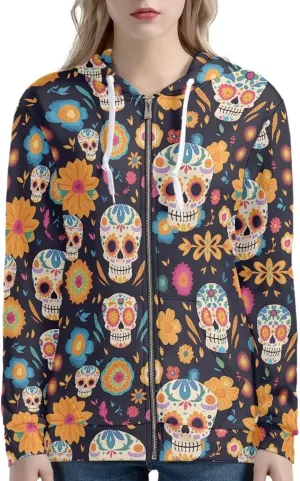 Irisjudy Women Sweatshirt Tops XS-5XL Island Tribal Sport Hoodies, Music Notes, Sunflowers Zip up Jackets Fall Pullovers