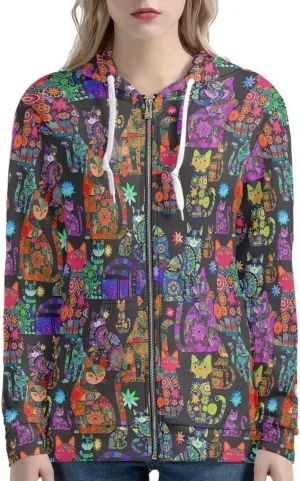 Irisjudy Women Sweatshirt Tops XS-5XL Island Tribal Sport Hoodies, Music Notes, Sunflowers Zip up Jackets Fall Pullovers
