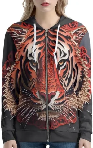 Irisjudy Women's Hoodies Traditional Tribal Art Zipper Jacket Oversized Sweatshirts, Lightweight Zip-up Hoodie with Pocket