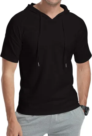 KUYIGO Mens Short Sleeve Hoodies T-Shirts Fashion Sweatshirts Athletic Solid Lightweight Pullover