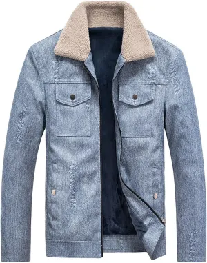 Maryia Men's Classic Faux Leather Sherpa Fleece Lined Bomber Jacket Tactical Outdoor Sports Basic Trucker Jacket