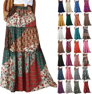 Maxi Skirts for Women Boho Floral Tiered Skirt with Pocket 2025 Summer Elastic Waist Vacation A-Line Long Skirts