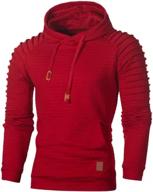 Mens Fashion Hoodies Muscle Gym Raglan Long Sleeves Drawstring Pleated Plaid Jacquard Pullover Hooded Sweatshirts