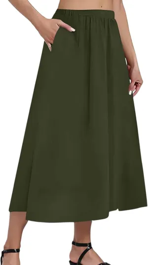 Midi Boho Floral Skirts for Women Trendy High Elastic Waist Comfy Flowy A Line Skirt Skorts with Pockets