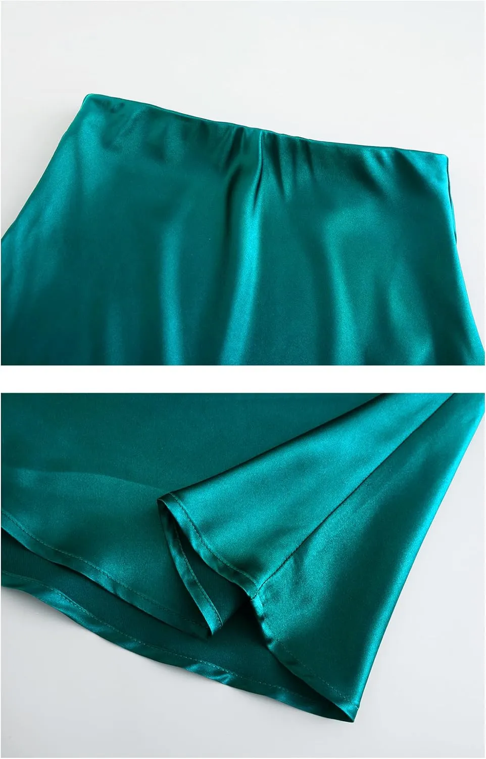 Mist Azur Women Silky Satin Side Split Skirt High Waist Elastic Elegant A Line Midi Skirts for Women