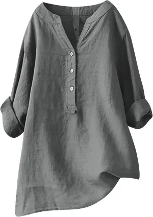 Plus Size Womens Cotton Linen Button Down Shirt 2025 Spring Summer Long Sleeve Tunic Solid Blouses Loose Work Tops