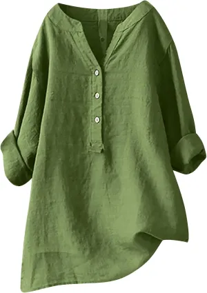 Plus Size Womens Cotton Linen Button Down Shirt 2025 Spring Summer Long Sleeve Tunic Solid Blouses Loose Work Tops