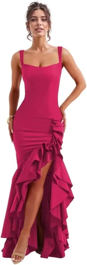 Ruffle Satin Prom Dresses 2025 for Women Long Mermaid Formal Evening Party Gowns