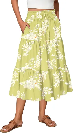 Skirts for Women Summer Boho Casual Maxi Flowy Elastic High Waist A-Line Tiered Swing Floral Long Skirts 2025
