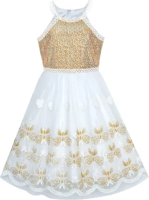 Sunny Fashion Girls Dress Turquoise Embroidered Halter Dress Party
