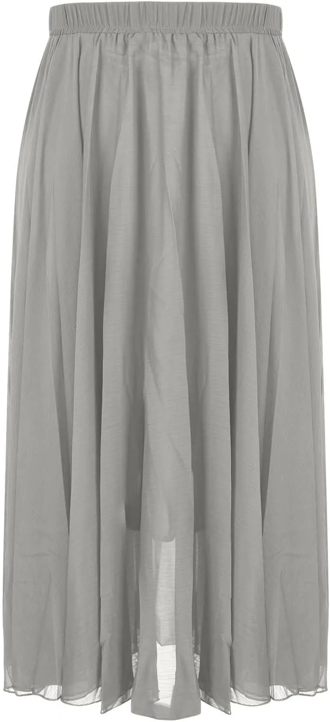 Womens A-Line Maxi Skirts Ruffle Elastic Waist Pleated Long Skirt Summer Beach Vacation Casual Loose Clothes 2025