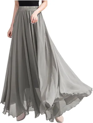 Womens A-Line Maxi Skirts Ruffle Elastic Waist Pleated Long Skirt Summer Beach Vacation Casual Loose Clothes 2025