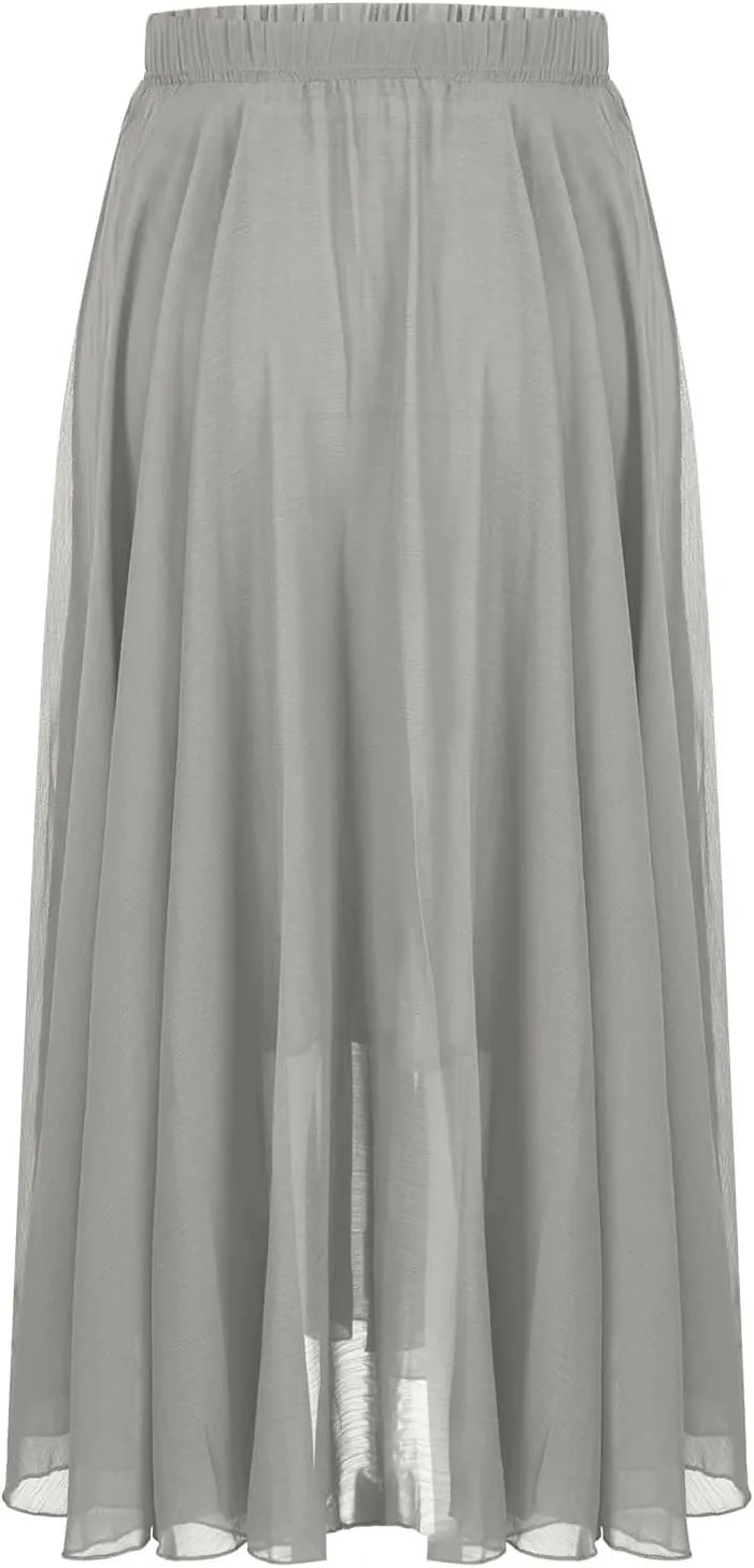 Womens A-Line Maxi Skirts Ruffle Elastic Waist Pleated Long Skirt Summer Beach Vacation Casual Loose Clothes 2025