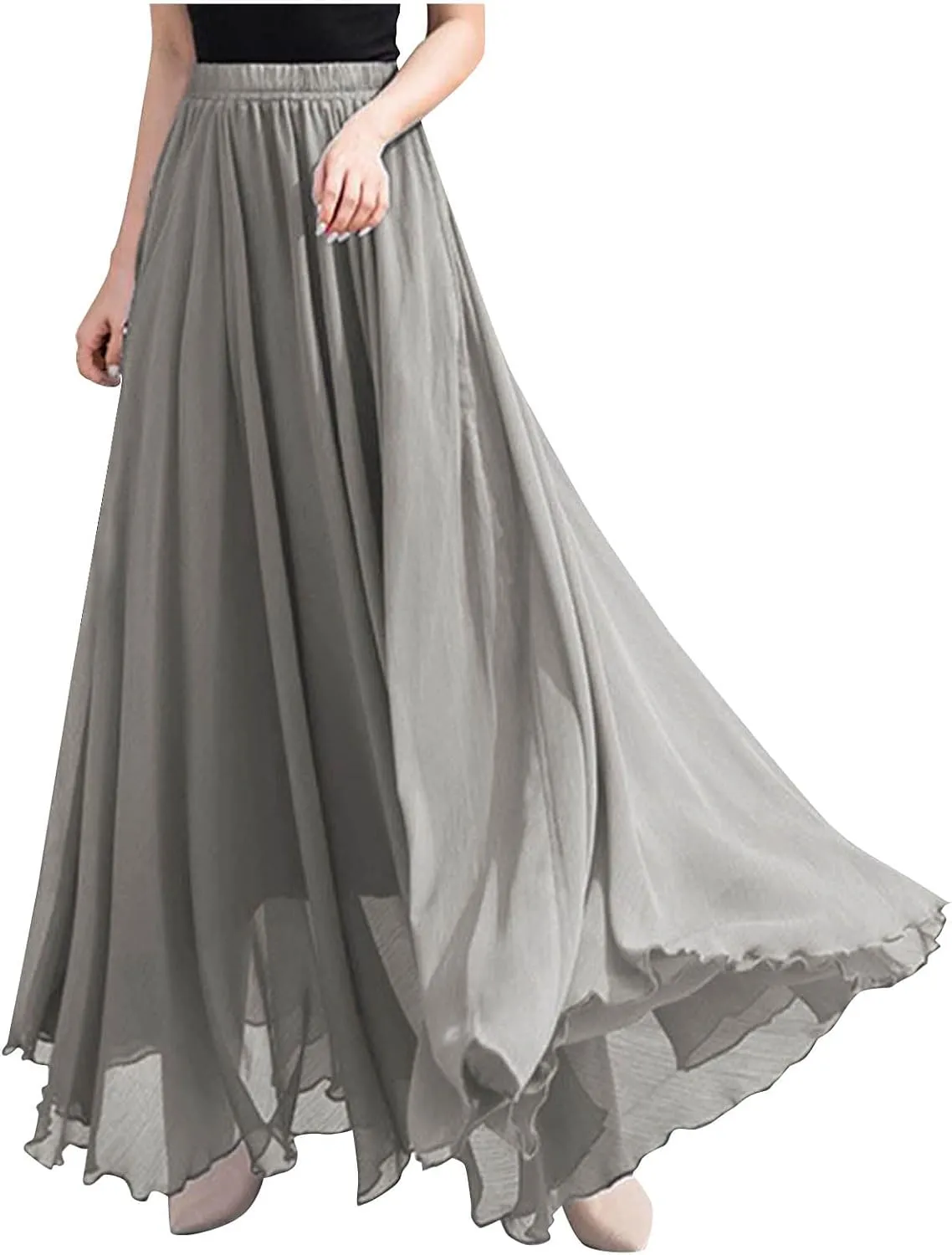 Womens A-Line Maxi Skirts Ruffle Elastic Waist Pleated Long Skirt Summer Beach Vacation Casual Loose Clothes 2025