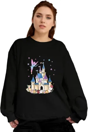 Womens Magical Graphic Sweatshirt Magic Kingdom Long Sleeve Oversize Colorful Castle Pastel Print Hoodies