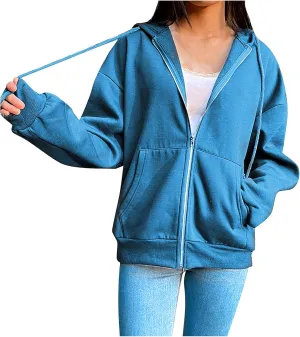 Women's Oversized Y2K Hoodies Zipper Drawstring Hooded Jackets 2023 Trendy Lightweight Dressy Streetwear with Pockets